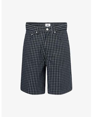 Obey Plaid Baggy Denim Shorts - Blue