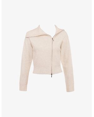 Mistress Rocks Asymmetric-Collar Zip-Up Knitted Cardigan - Natural