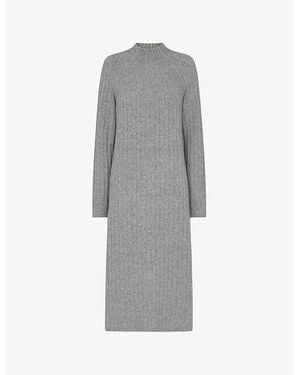 Whistles High-Neck Relaxed-Fit Stretch Wool-Blend Midi Dress - Grey