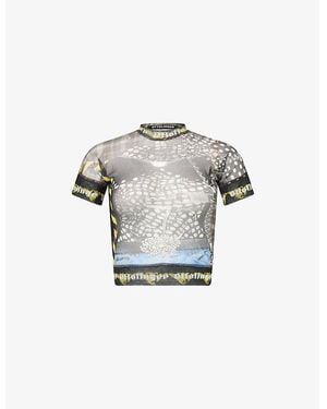 OTTOLINGER Mock-Neck Graphic-Pattern Mesh Top - Gray