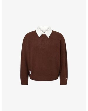 The Couture Club Fluffy Collared Crewneck Knitted Jumper - Brown
