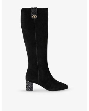 Kurt Geiger Chelsea Trim Heeled Suede Knee-High Boots - Black