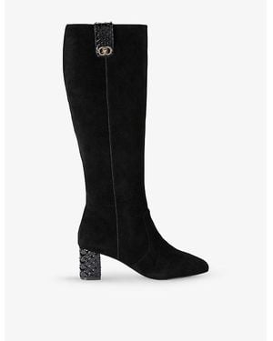Kurt Geiger Chelsea Trim Heeled Suede Knee-High Boots - Black