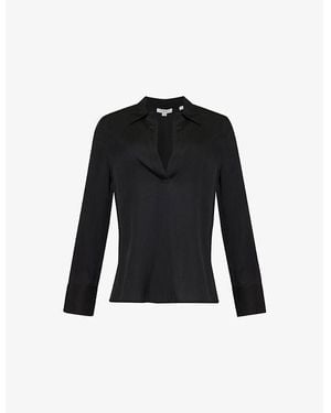 Vince Collar V-Neck Silk-Blend Shirt - Black