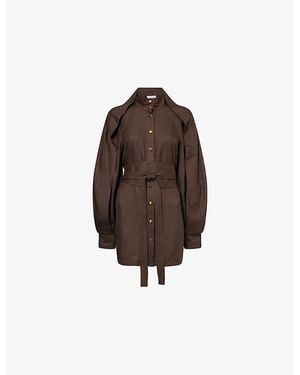 Zimmermann Luna Belted Silk Tunic - Brown