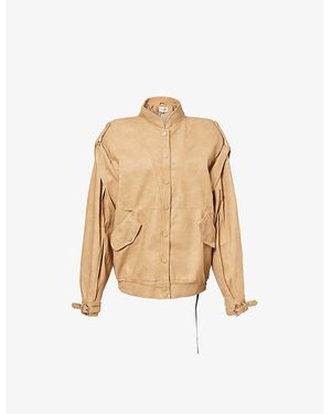 L.A-Space Sienna Embossed-Logo Faux-Leather Jacket - Natural