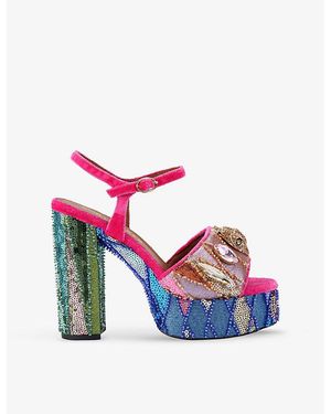 Kurt Geiger Kensington Sequin-Embellished Woven Platform Sandals - Blue