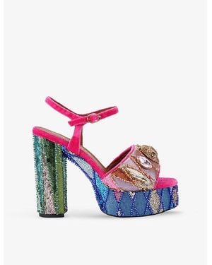 Kurt Geiger Kensington Sequin-Embellished Woven Platform Sandals - Blue