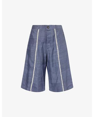 Kartik Research Rabari Wide-Leg Silk Shorts - Blue