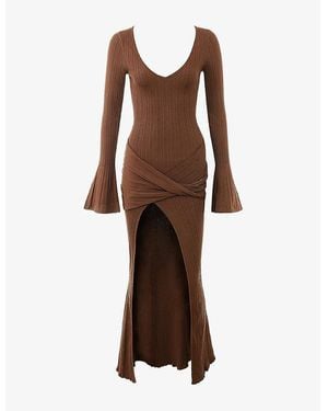 House Of Cb Khrysta Draped Summer Knit Maxi Dress Xs (A-C Cup) - Brown