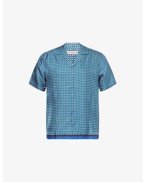 Orlebar Brown Camp-Collar Short-Sleeve Silk Shirt - Blue