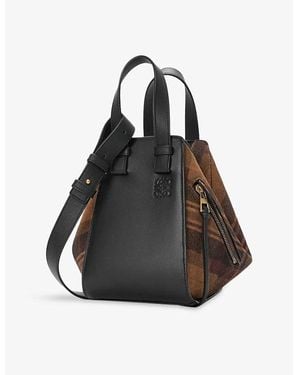 Loewe Hammock Compact Tartan Leather Top-Handle Bag - Black