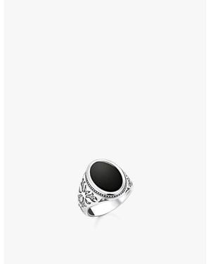 Thomas Sabo 925 Sterling- Zirconia And Onyx Signet Ring - White