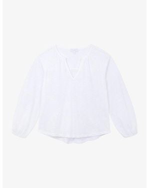 The White Company Notch-Neck Long-Sleeve Cotton-Jersey Blouse - White