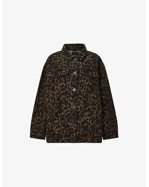AllSaints Leopard-Print Relaxed-Fit Denim Jacket - Black
