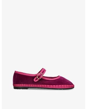 Flabelus Nomi Single-Strap Cotton Mary Jane Flats - Purple