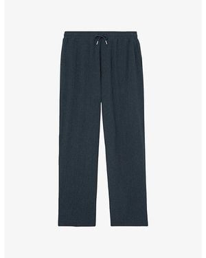 Reiss Carver Plissé Woven Trousers - Blue