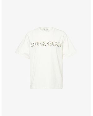 Stine Goya Logo-Print Round-Neck Cotton-Jersey T-Shirt - White