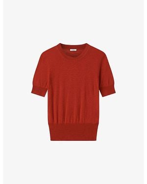 JOSEPH Cashair Round-Neck Cashmere Top - Red