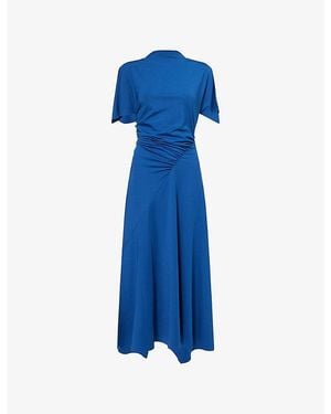 Victoria Beckham Cap-Sleeve Draped Satin Midi Dress - Blue