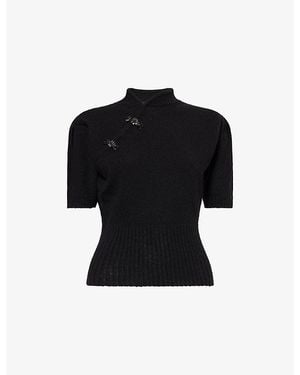 Simone Rocha Mandarin Embellished Cashmere Sweater - Black