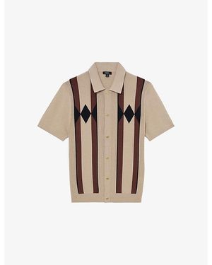 Reiss Axis Argyle-Print Short-Sleeve Knitted Shirt - Natural