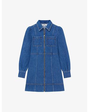 Ro&zo Zip-Front Panelled Denim Mini Dress - Blue