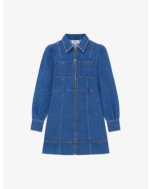 Ro&zo Zip-Front Panelled Denim Mini Dress - Blue