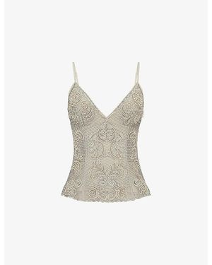 House Of Cb Catarina Bead-Embellished Mesh Top - Natural