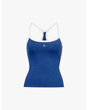 Lounge Underwear Varsity Contrast-trim Stretch-woven Top - Blue