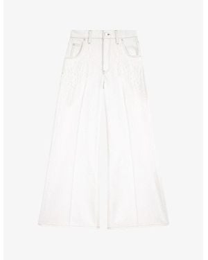 Maje Embroidered Wide-Leg High-Rise Denim Jeans - White