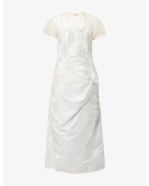 Simone Rocha Floral Jacquard Satin Midi Dress - White