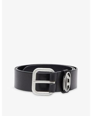 DIESEL Oval-D Loop Matte Leather Belt - Black