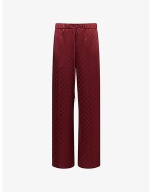 Gucci Gg Monogram Straight-Leg Satin Pants - Red