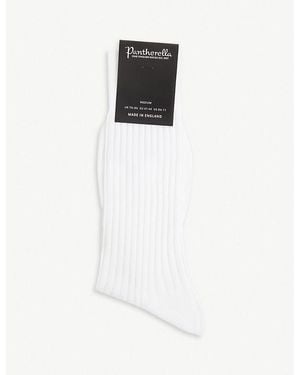 Pantherella Ribbed Cotton-Blend Socks - White