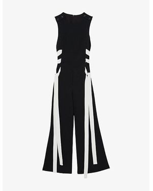 Reiss Emma Ladder-Trim Wide-Leg Stretch-Woven Jumpsuit - Black