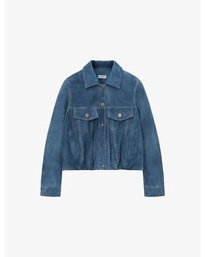 Loewe Anagram-Patch Denim-Look Leather Jacket - Blue
