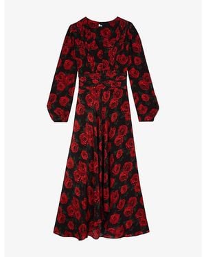 The Kooples Rose-Print V-Neck Woven Maxi Dress - Red