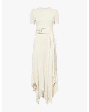 Alaïa Belted Short-Sleeve Jersey Midi Dress - White