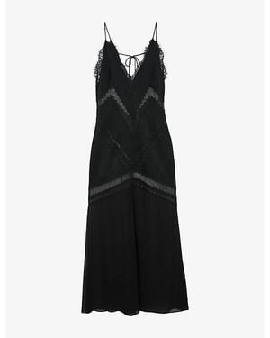 Reiss Veronica Mesh-Panel Woven Maxi Slip Dress - Black