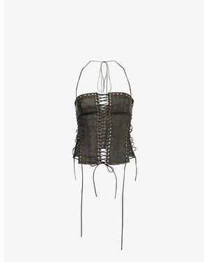 Jaded London Odile Lace-Up Faux-Leather Top - White