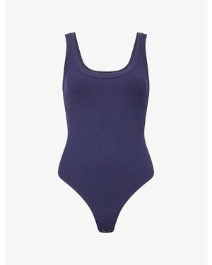 GOOD AMERICAN Scoop-Neck Ribbed Stretch-Modal Bodysuit - Blue