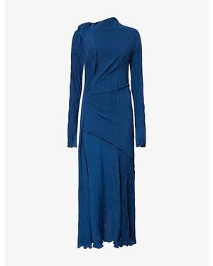 Victoria Beckham Plisse Woven Midi Dress - Blue