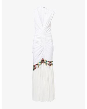 Christopher Esber Tropique Droplet Wood-Embellished Jersey Gown - White