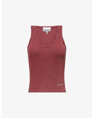 Ganni Heavy Ribbed Cotton-Jersey Tank Top - Red