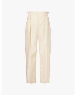 KHAITE Somera Flat-Front Pleated Wool And Silk Trousers - Natural