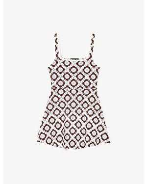 Maje Floral Square-Neck Crochet Mini Dress - White