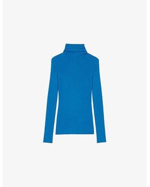 Maje Roll-Neck Long-Sleeve Wool And Silk-Blend Jumper - Blue