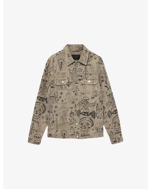 AllSaints Sherb Graphic-Print Canvas Shacket - Natural