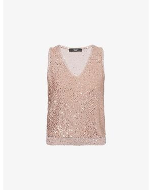 Weekend by Maxmara Sequin-Knit V-Neck Top - Pink